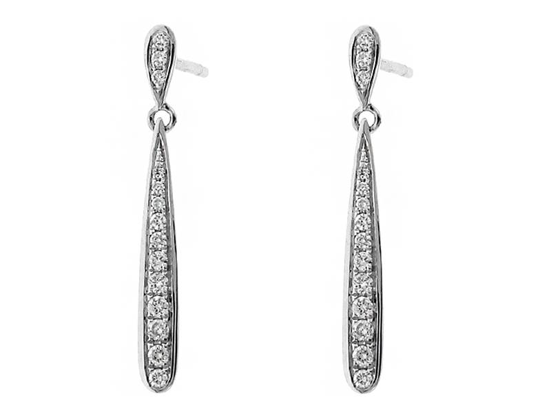 Long Rounded Drop Earrings with Diamonds in 18k White Gold