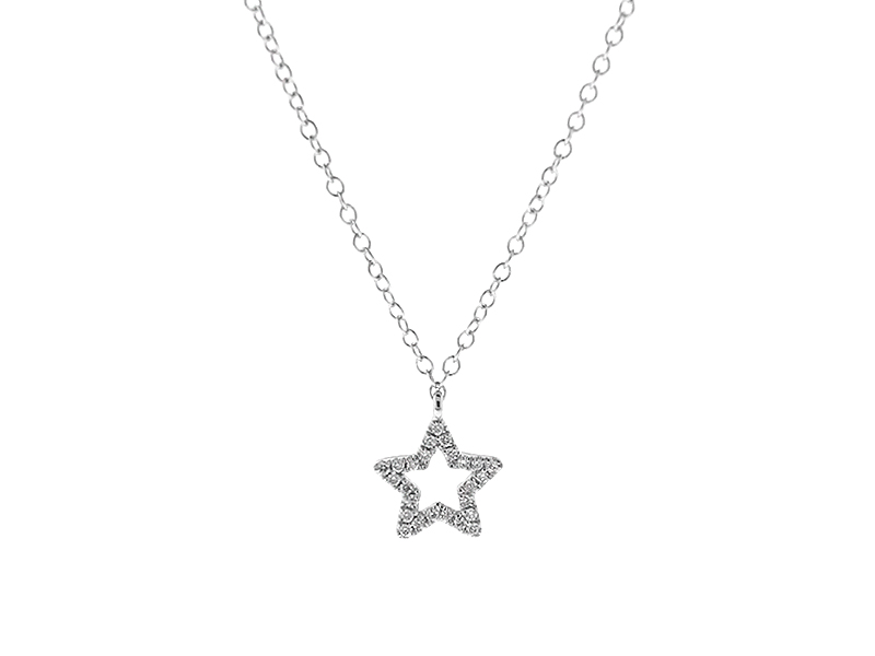 Tiny Star Pendant with Diamonds in 18k White Gold