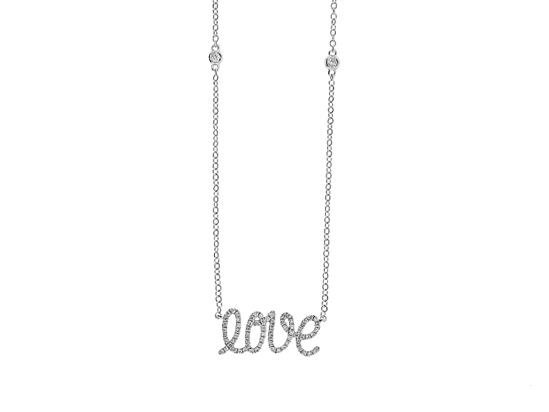 Love Script Necklace with Diamonds in 18k White Gold