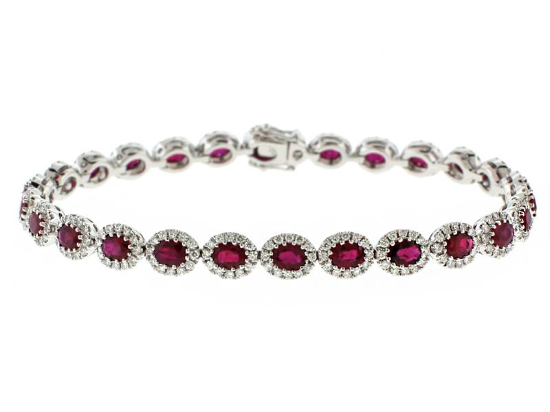 Ruby and Diamond Tennis Bracelet in 18k White Gold