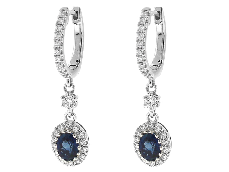 Dangling Sapphire Hoop Earrings with Diamonds 18k White Gold