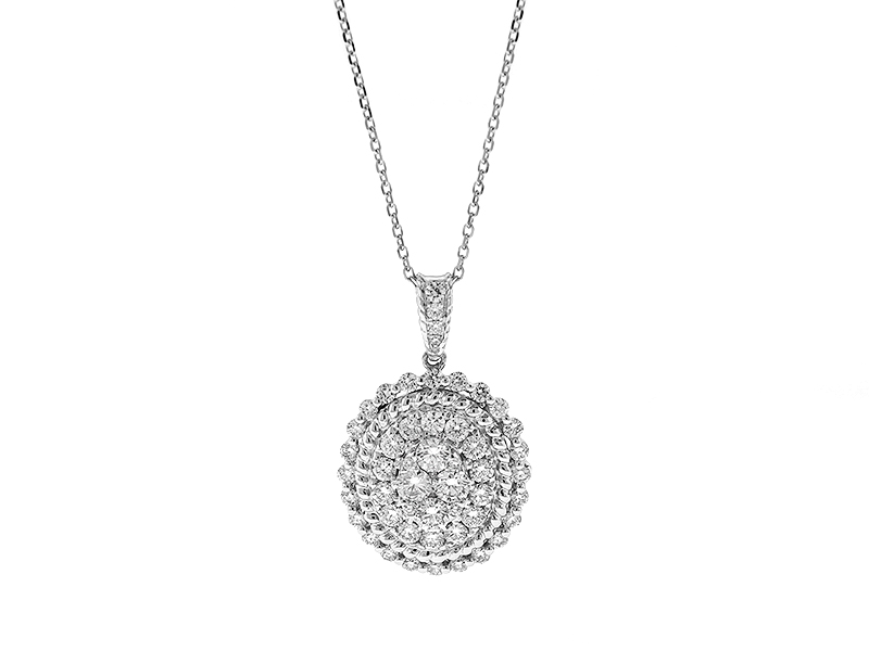 Round Diamond Cluster Pendant in 18k White Gold