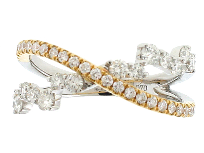 Ladies Two Tone Crossover Ring with Diamonds in 18k White And Yellow Gold