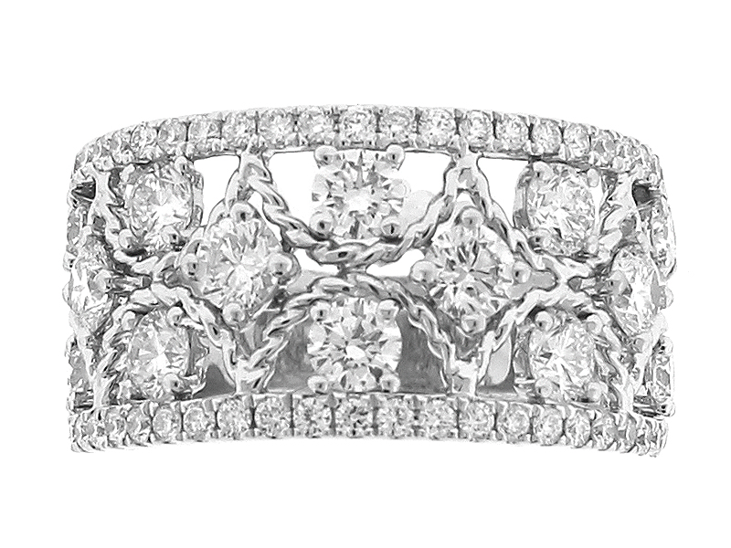 Openwork Style Ring with Diamonds and Rope Design in 18k White Gold