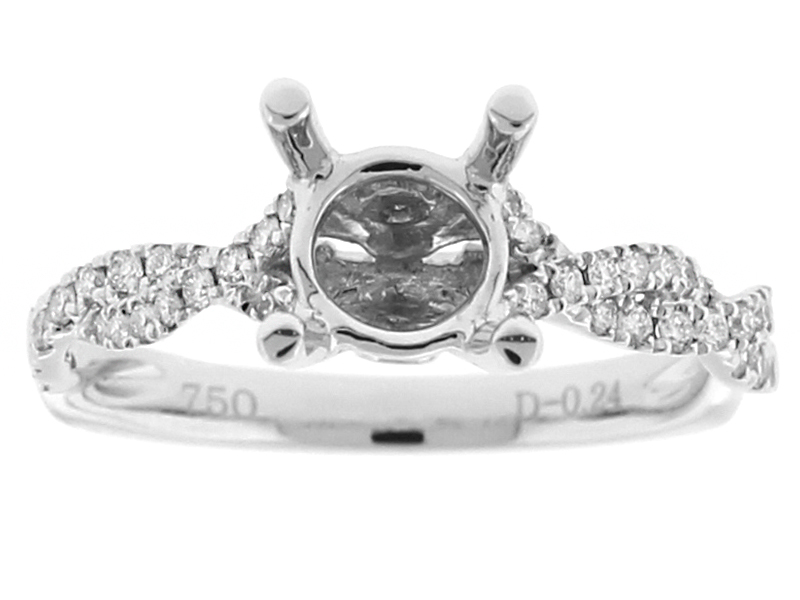 Semi Mount Twist Style Engagement Ring with Diamonds in 18k White Gold