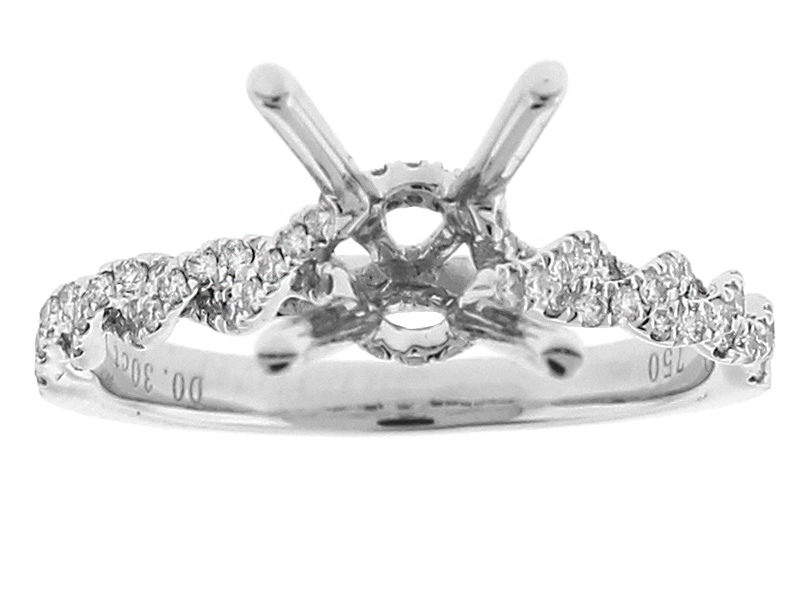 Semi Mount Twist Style Engagement Ring with Diamonds in 18k White Gold