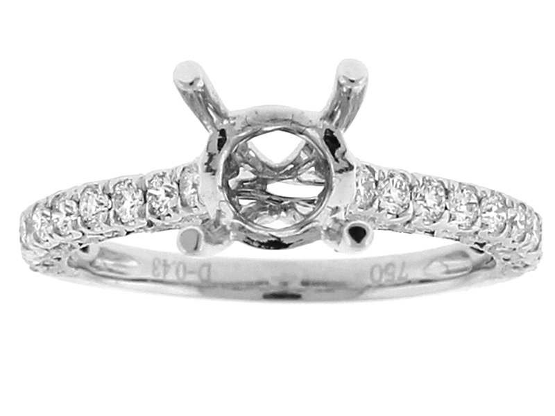 Semi Mount Engagement Ring with Single Row of Diamonds in 18k White Gold