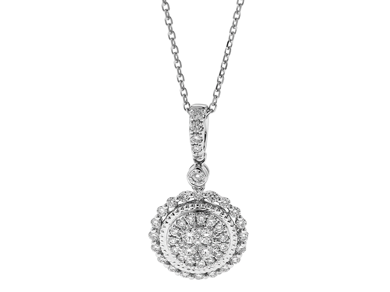 Round Cluster Pendant with Diamonds in 18k White Gold