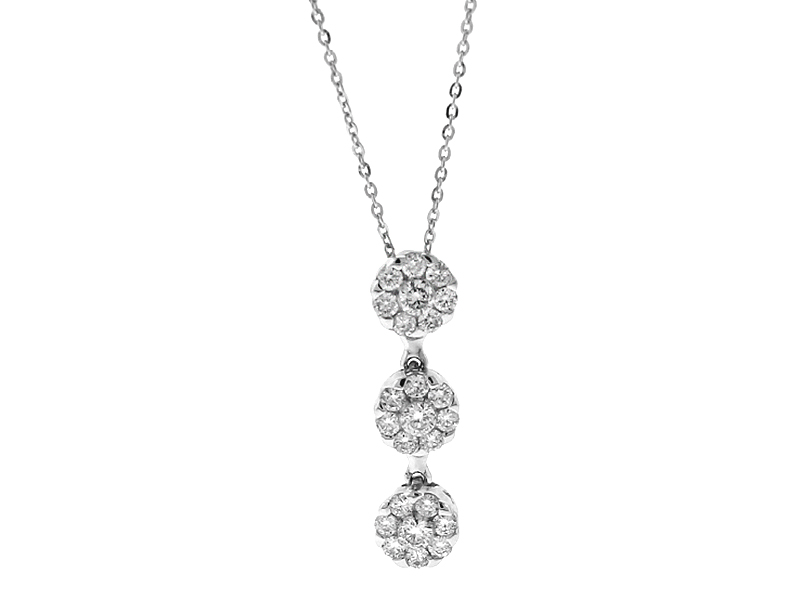 Three Tier Dangling Diamond Cluster Pendant in 18k White Gold