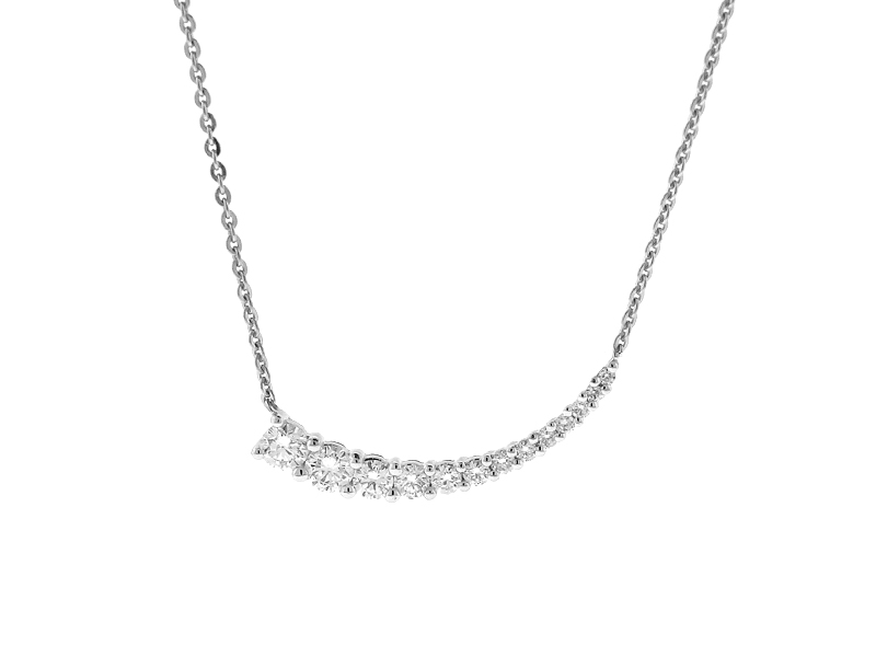 Tilted Arc Necklace with Graduating Diamonds in 18k White Gold