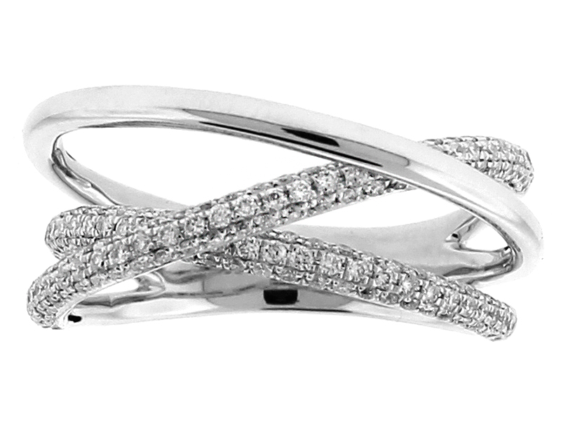Abstract Crossover Style Ring with Pavé Set Diamonds in 18k White Gold