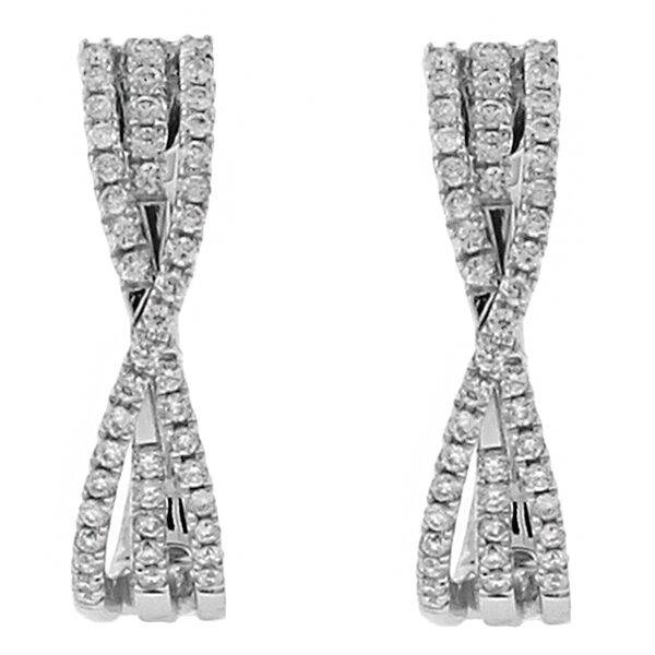 Crossover Style Huggie Earrings with Diamonds in 18k White Gold