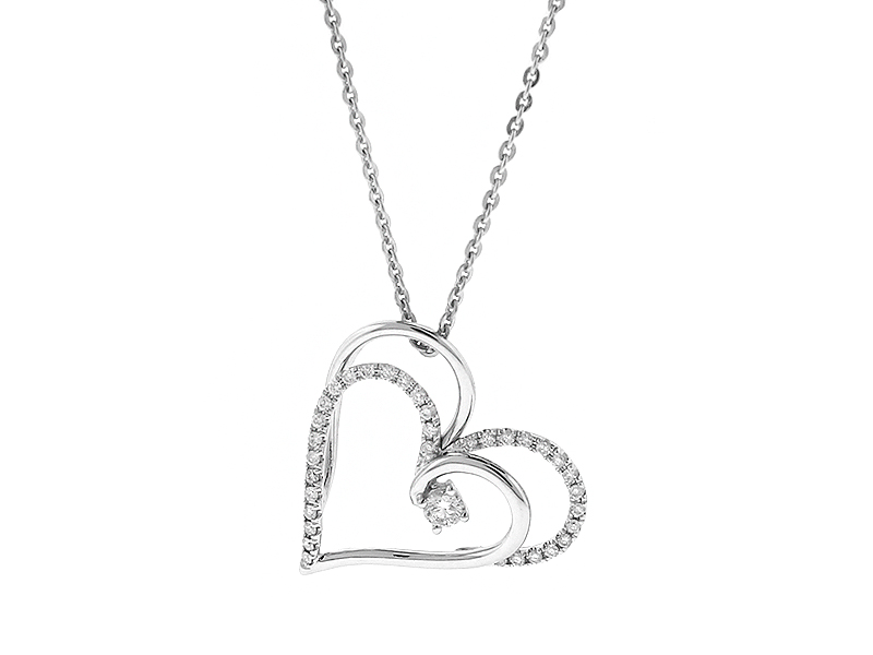 Intertwined Hearts Pendant with Diamonds in 18k White Gold