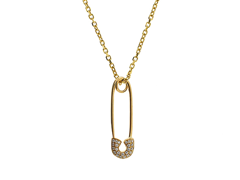 Safety Pin Pendant with Diamonds in 18k Yellow Gold