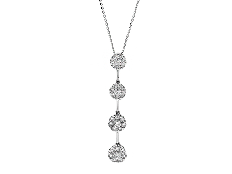 Vertical Drop Pendant with 4 Clusters of Diamonds in 18k White Gold