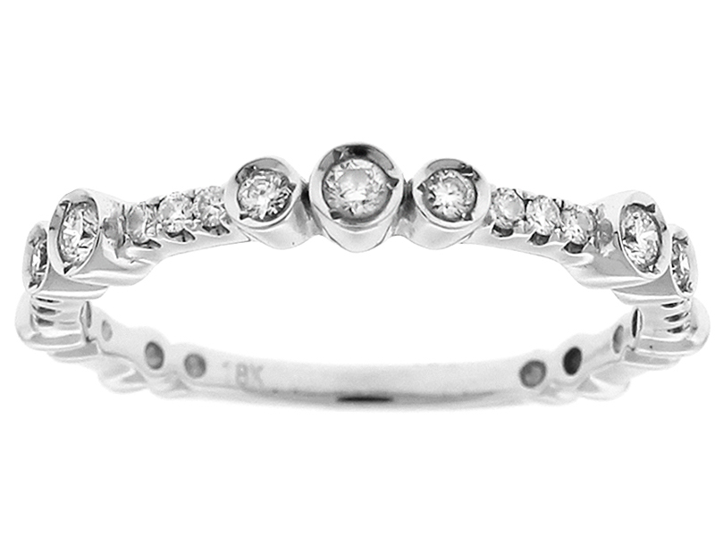 Wedding / Anniversary Band with Abstract Bezel Set Diamonds in 18k White Gold