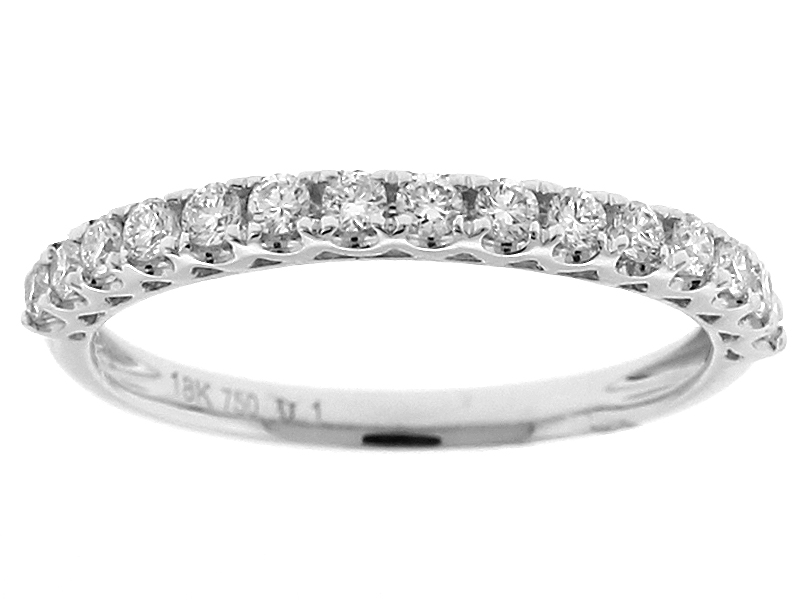 Single Row Wedding / Anniversary Band with Scallop Design Between Diamonds  in 18k White Gold