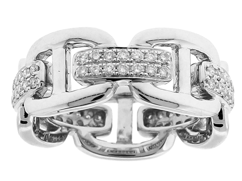 Ladies Fashion Ring with Interlocking Links of Diamonds in 18k White Gold
