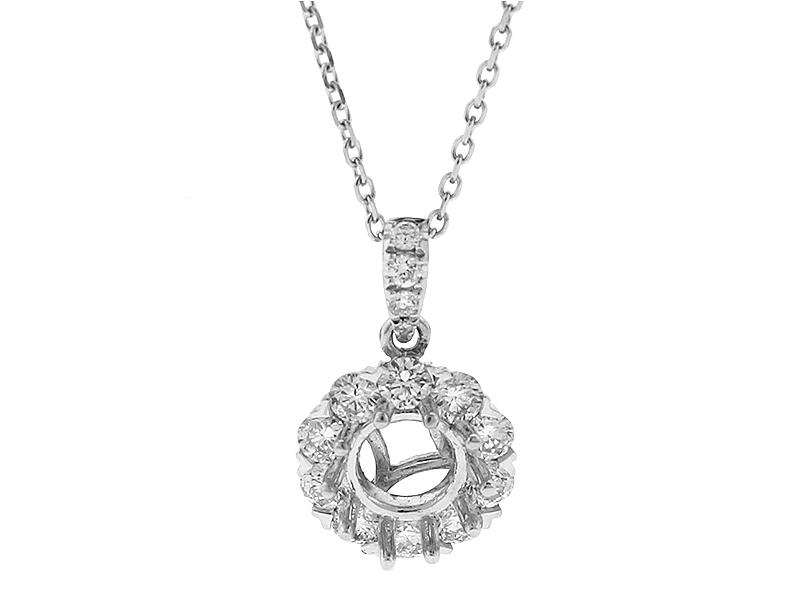 Semi Mount Solitaire Style Pendant with Halo of Diamonds in 18k White Gold