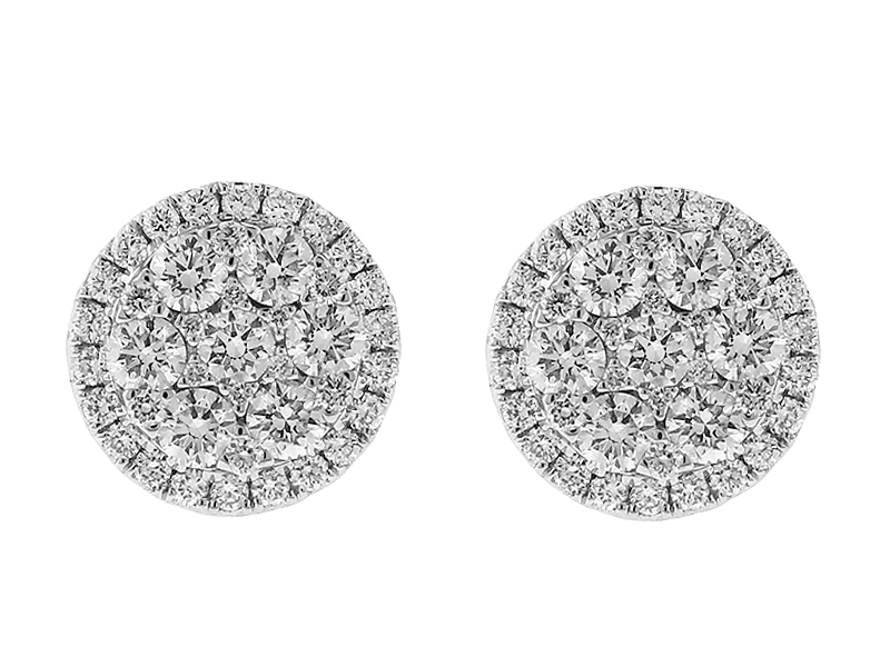 Diamond Cluster Stud Earrings with Halo in 18k White Gold