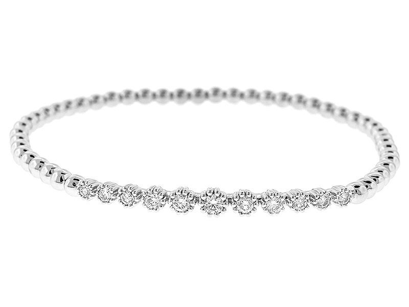 Beaded Design Bangle with Diamonds 18k White Gold