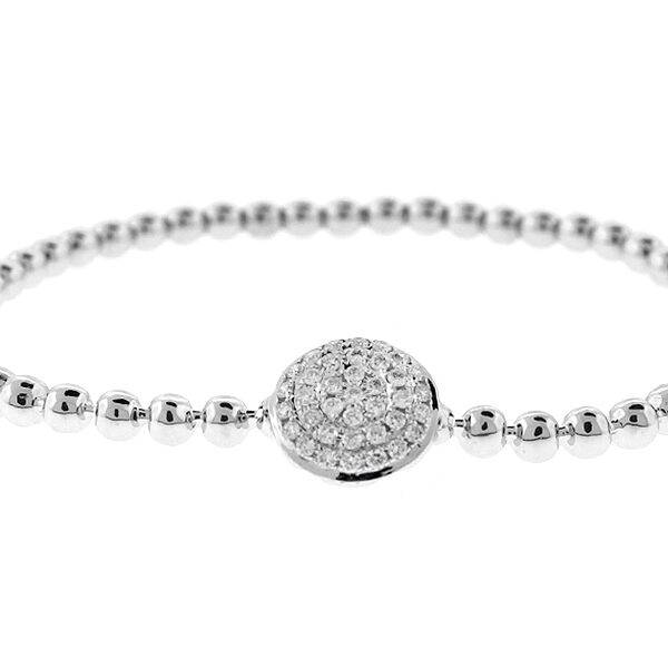 Beaded Design Bangle with Cluster of Diamonds 18k White Gold