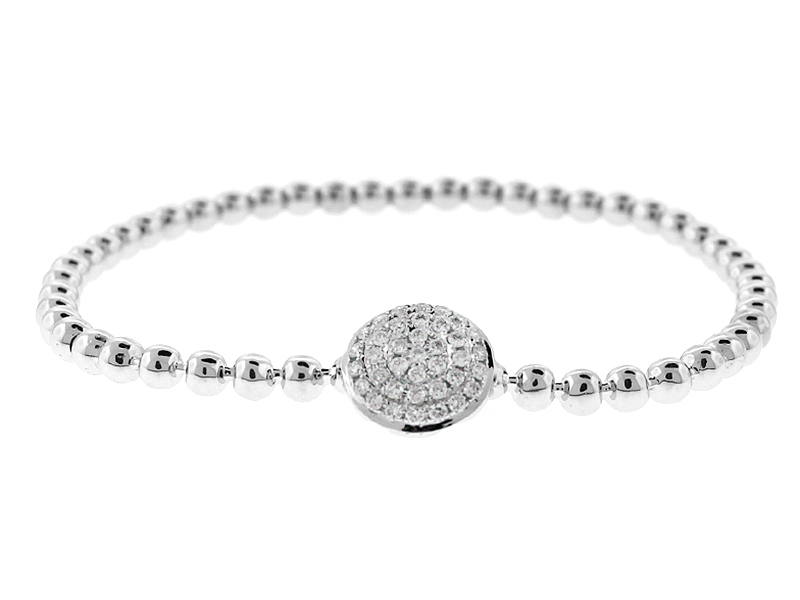Beaded Design Bangle with Cluster of Diamonds 18k White Gold