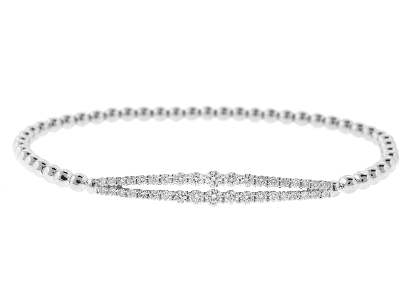 Beaded Bangle with Spaced Bars of Diamonds in 18k White Gold