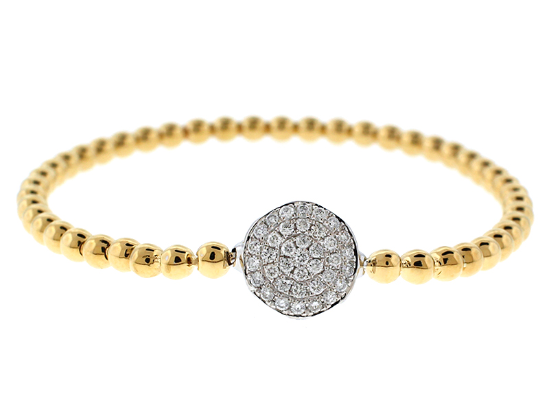 18k Yellow Gold Beaded Bangle with Cluster of Diamonds
