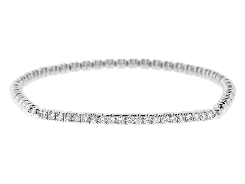 18k White Gold Beaded Bangle with Bar of Diamonds