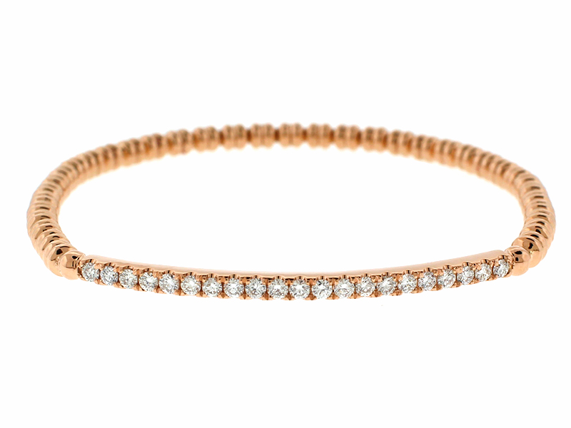 18k Rose Gold Beaded Bangle with Bar of Diamonds