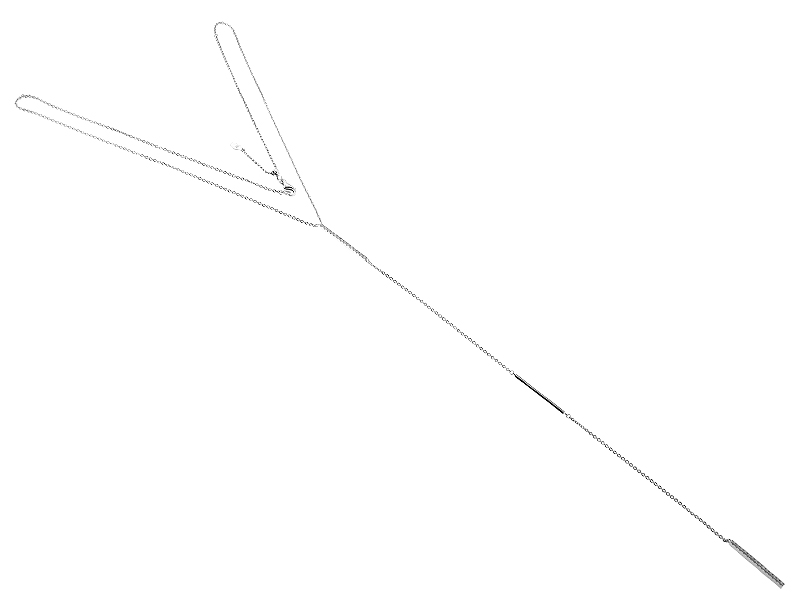 Long Y Necklace with Bar of Diamonds in 18k White Gold