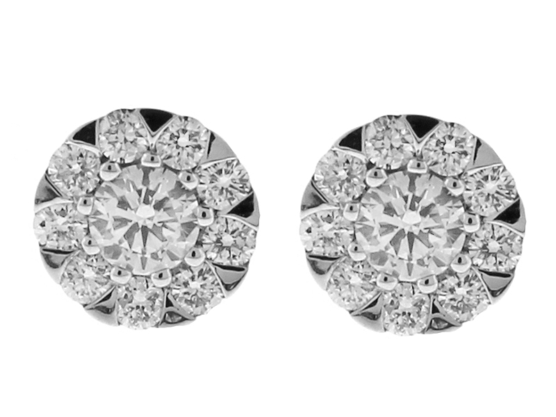 Round Stud Earrings with Diamonds in 18k White Gold