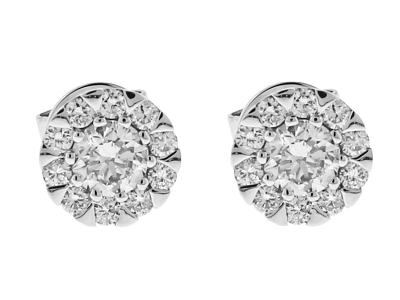 Round Stud Earrings with Diamonds in 18k White Gold