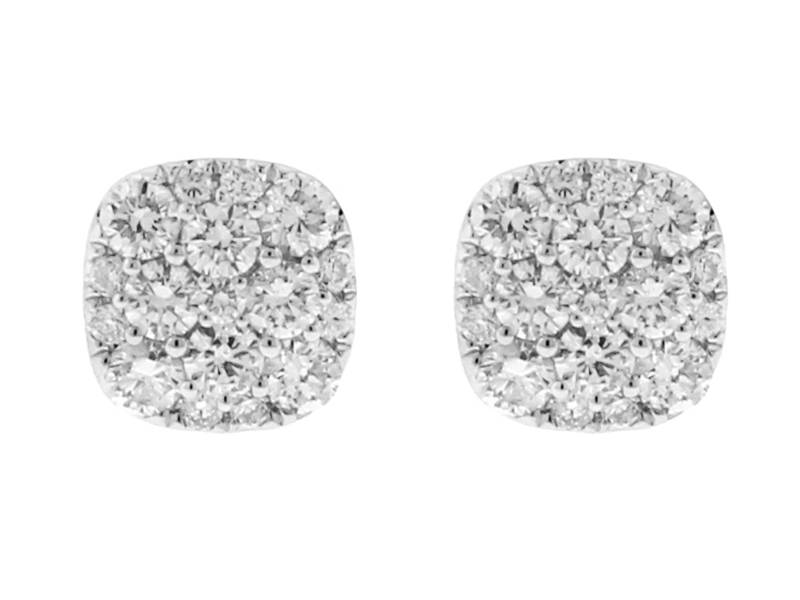 Rounded-Square Diamond Cluster Stud Earrings in 18k White Gold