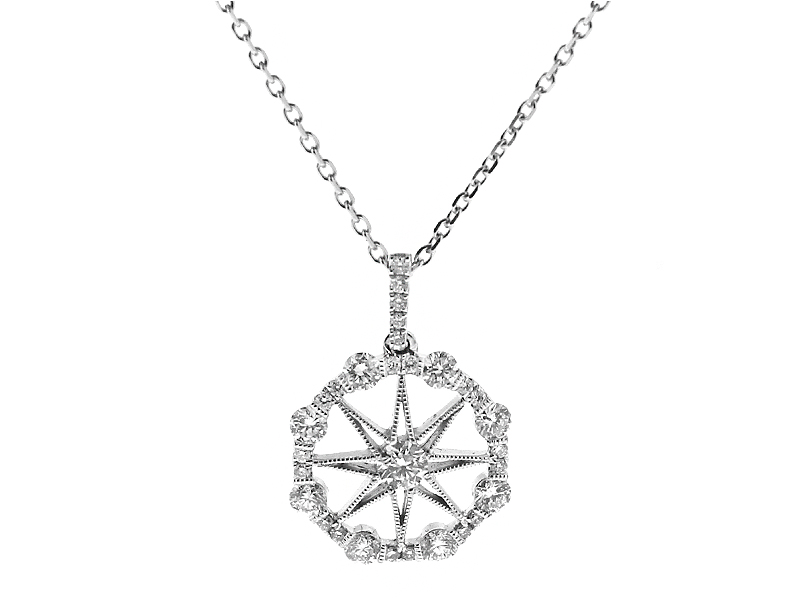 Open Star Design Pendant with Diamonds in 18k White Gold
