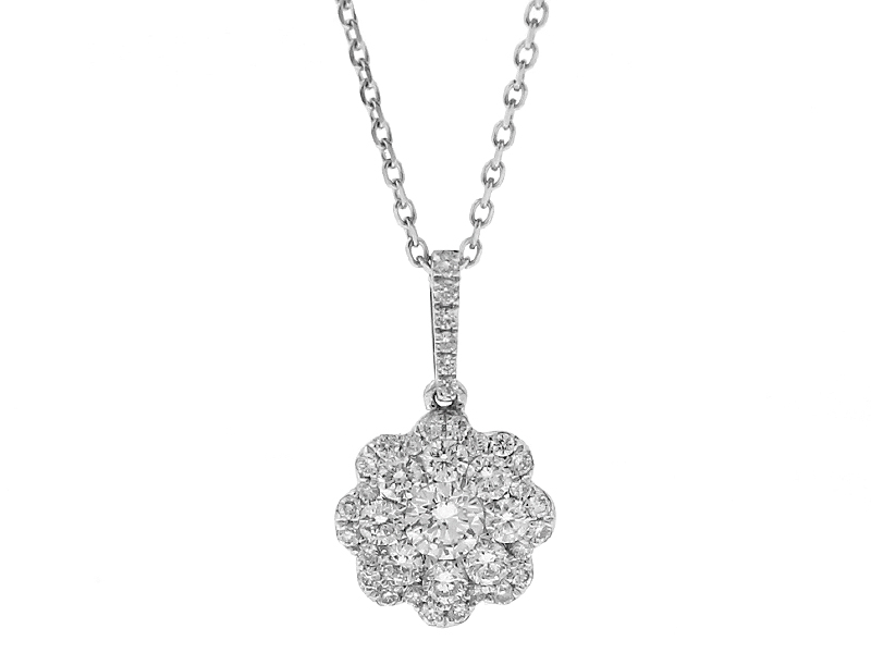 Flower Shaped Pendant with Protruding Diamonds in 18k White Gold