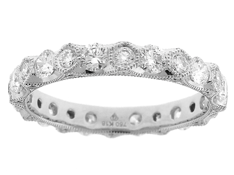 Milgrain-Engraved Diamond Eternity Band in 18k White Gold