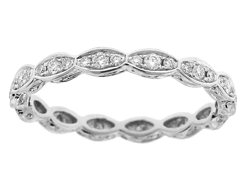 Diamond Eternity Band with Hand Engraved Design in 18k White Gold