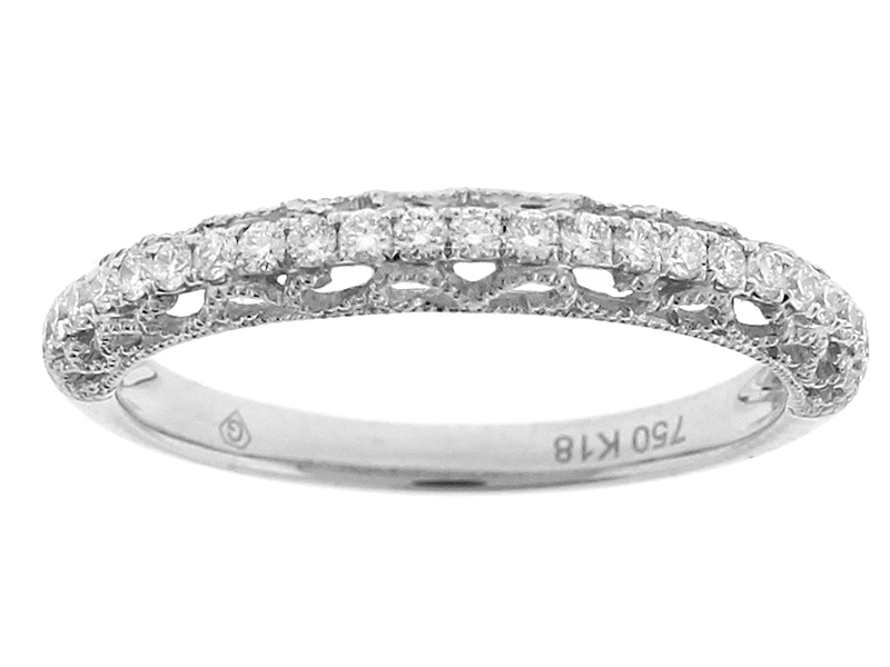 Single Row Wedding / Anniversary Band with Milgrain Design in 18k White Gold