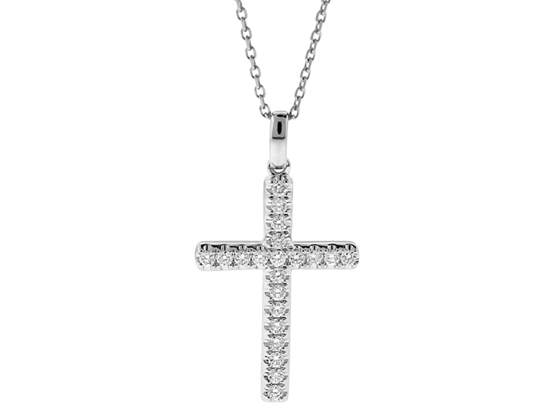 Cross Pendant with Diamonds in 14k White Gold