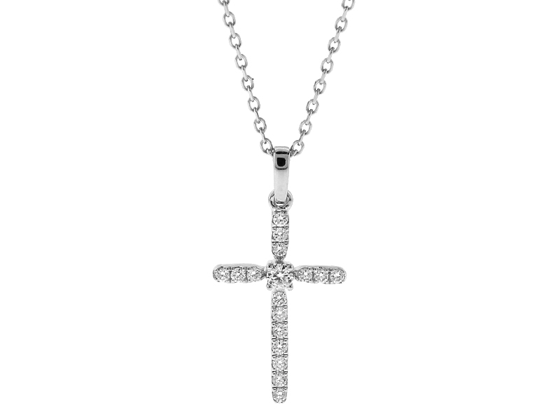 Cross Pendant with Diamonds in 14k White Gold