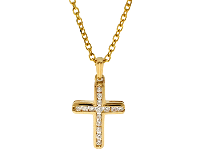Cross Pendant with Channel Set Diamonds in 14k Yellow Gold