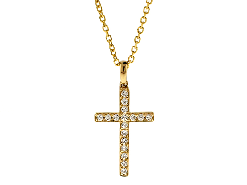 Cross Pendant with Diamonds in 14k Yellow Gold