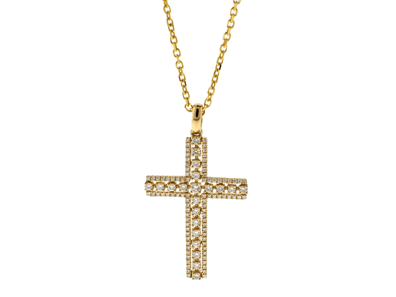 Cross Pendant with Diamonds in 14k Yellow Gold