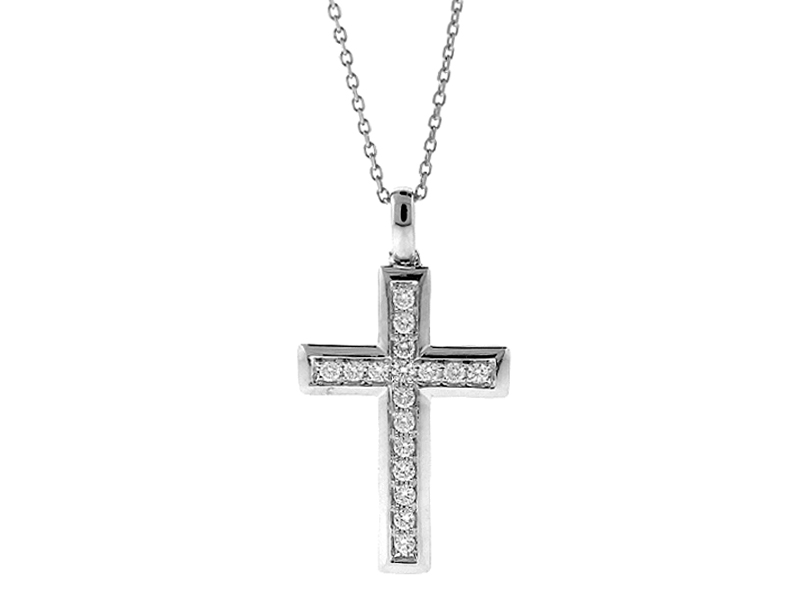 Cross Pendant with Diamonds in 14k White Gold