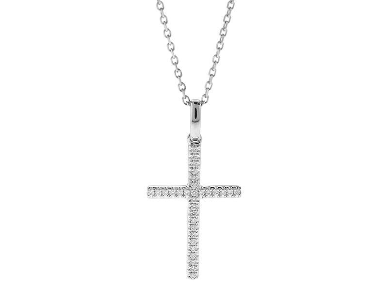 Cross Pendant with Pavé Set Diamonds in 14k White Gold