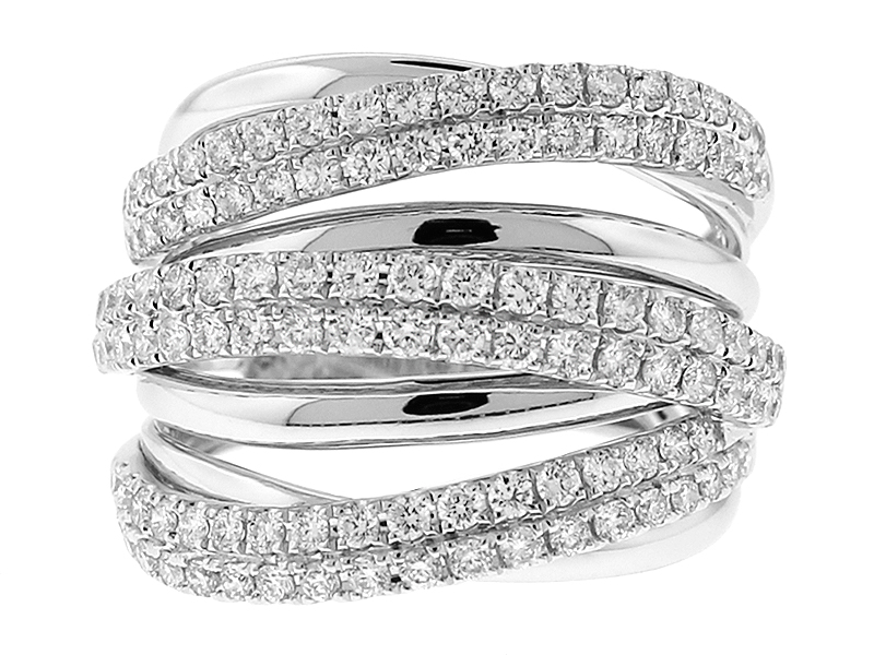 Modern Cocktail Ring with Overlapping Design of Pavé Set Diamonds in 18k White Gold