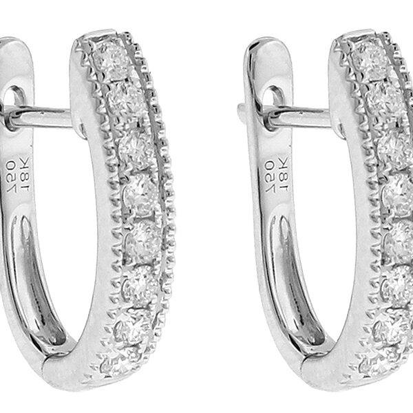 18k White Gold Huggie Earrings with Diamonds Between Milgrain Design