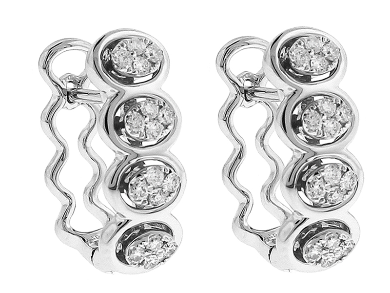 Diamond Huggie Earrings with Wavy Design in 18k White Gold